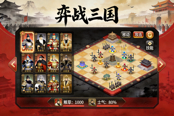 《弈战三国》策略对战游戏界面 - 以三国时期为背景的卡牌与战棋结合玩法