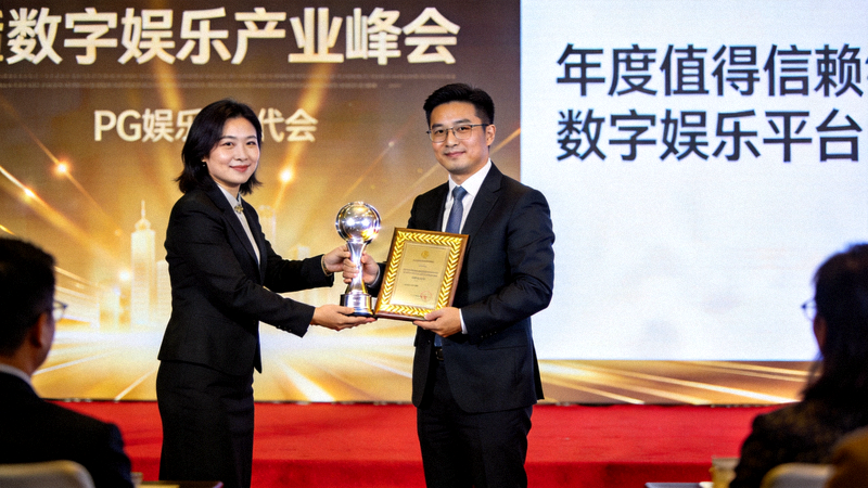 PG娱乐代表在数字娱乐产业峰会颁奖典礼上领取“年度值得信赖数字娱乐平台”奖杯与证书